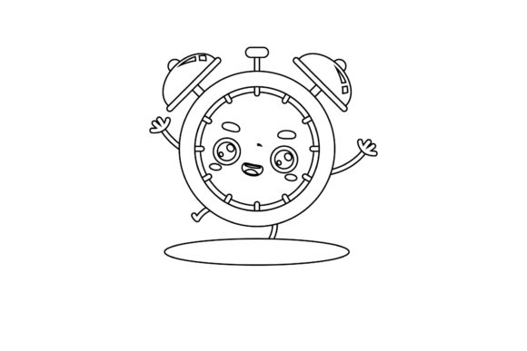Back to School Kawaii Clock Outline Design for Creatives